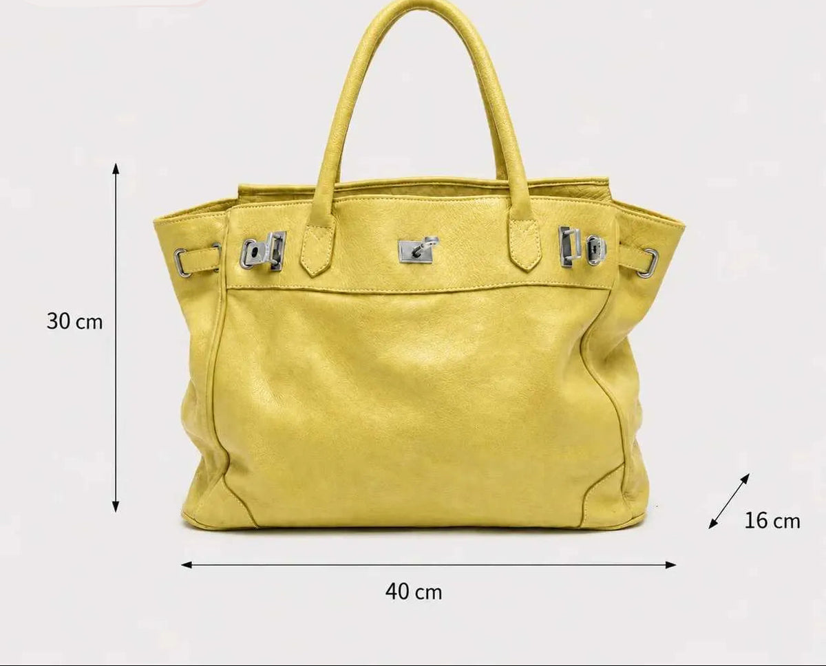 Sac Tote en cuir PU Souple Boucles Métal Double Poignée
