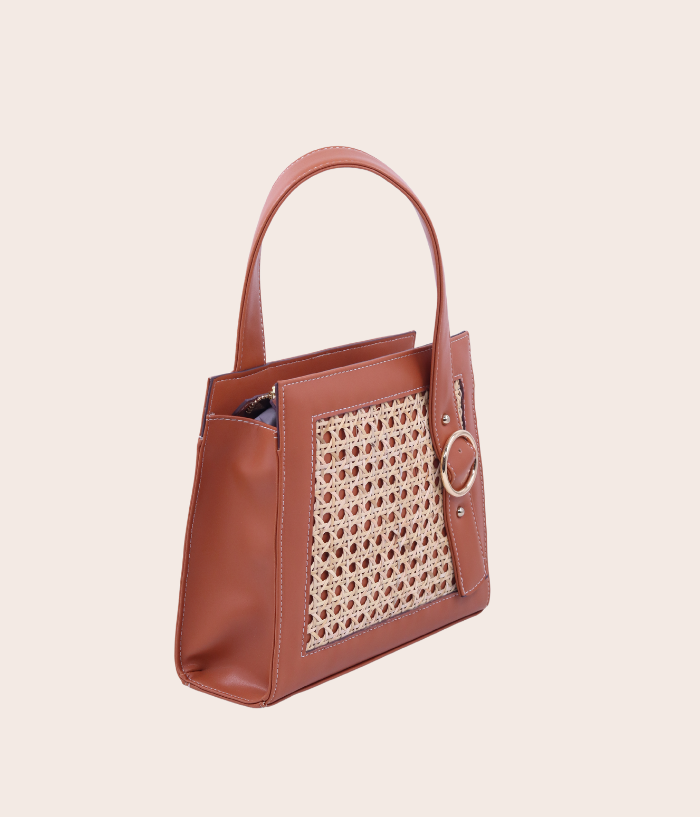 Sac à main tressé  –Bandoulière cuir & osier Style naturel