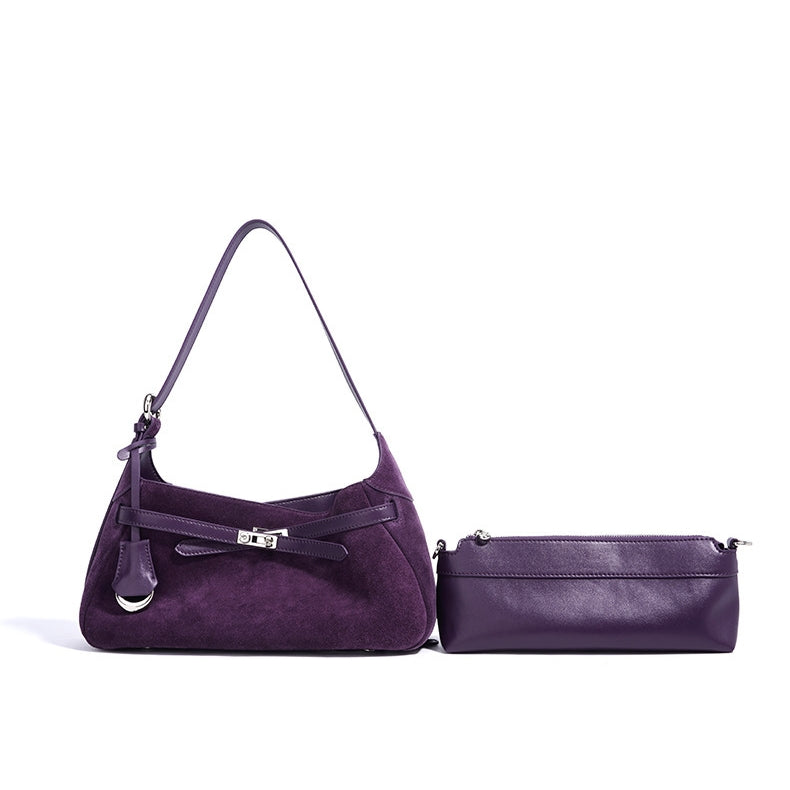 Sac à main en cuir véritable demi-Lune-Fermeture tourniquet MYNELIA