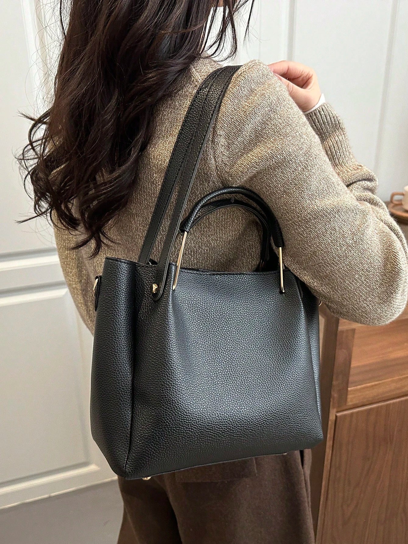 Sac à main Bucket Femme en Cuir PU – Surpiqûres décoratives