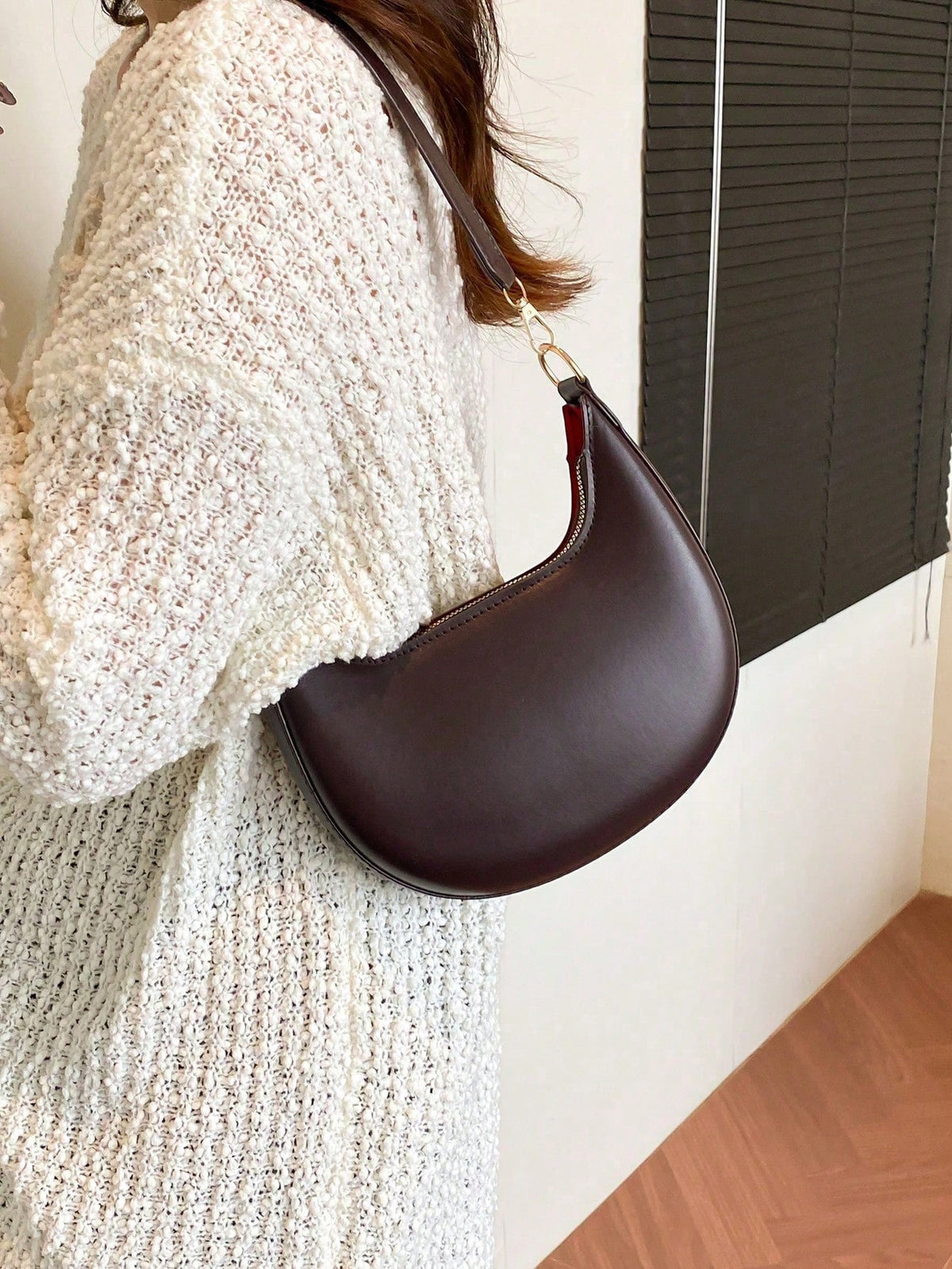 Sac Baguette en cuir PU Demi-Lune Léger