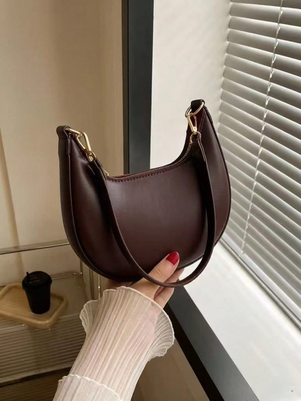 Sac Baguette en cuir PU Demi-Lune Léger