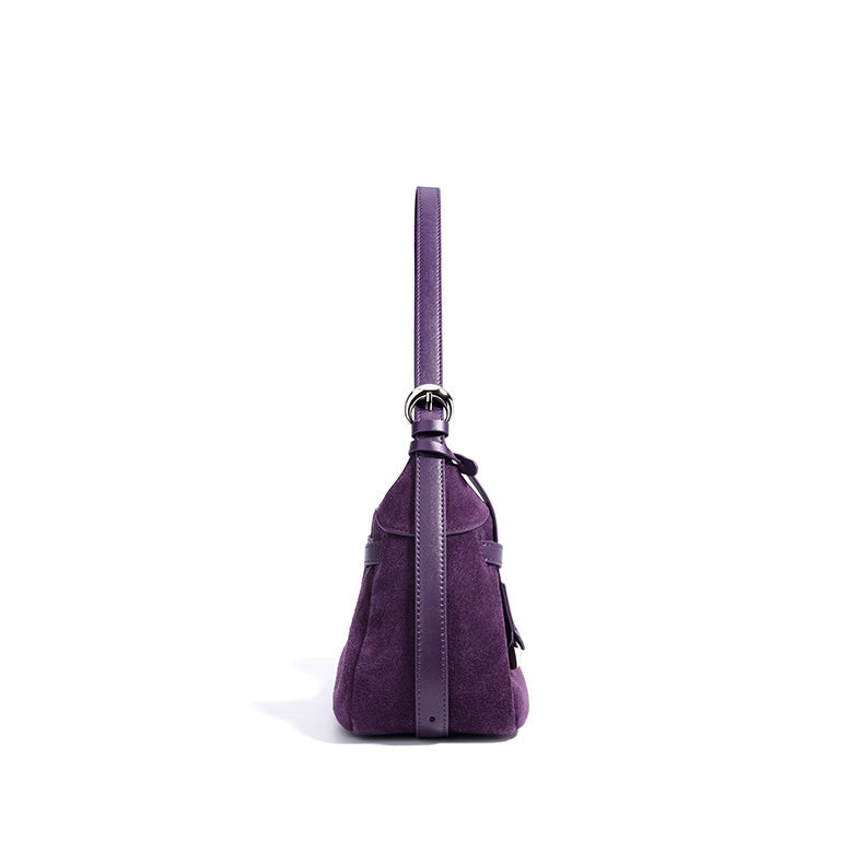 Sac à main en cuir véritable demi-Lune-Fermeture tourniquet MYNELIA