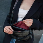Sac banane femme en cuir PU – Large sangle,Chaîne décorative,surpiqûres