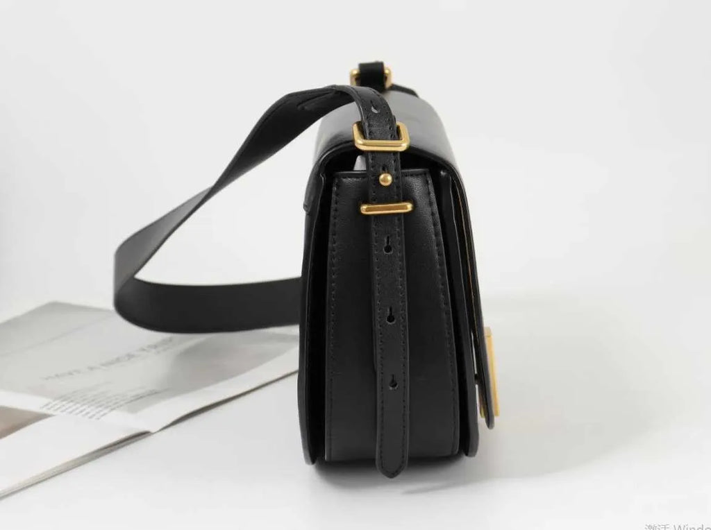 Design Damenmode lässige schlichte Umhängetasche Damen Leder Kupferschnalle Umhängetasche Echtes Leder Satteltasche weiblich
