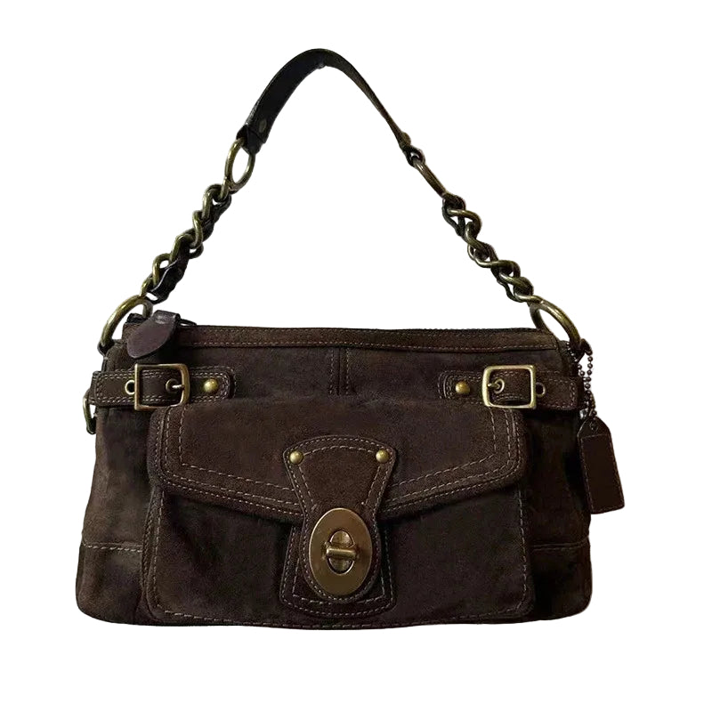 Sac Velours Rétro Flap Métal Chaînes Port  Croisé