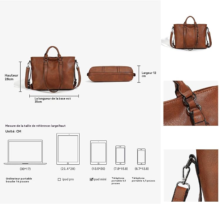 Sac à main en cuir PU Rétro – Multi-Poches, Style Business