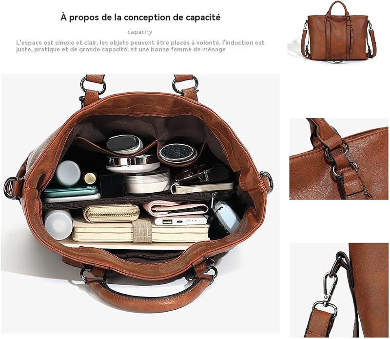 Sac à main en cuir PU Rétro – Multi-Poches, Style Business