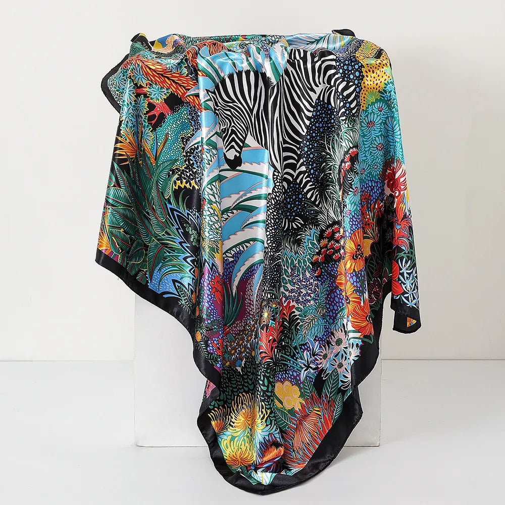 Foulard carré femme en polyester satiné – 90 × 90 cm