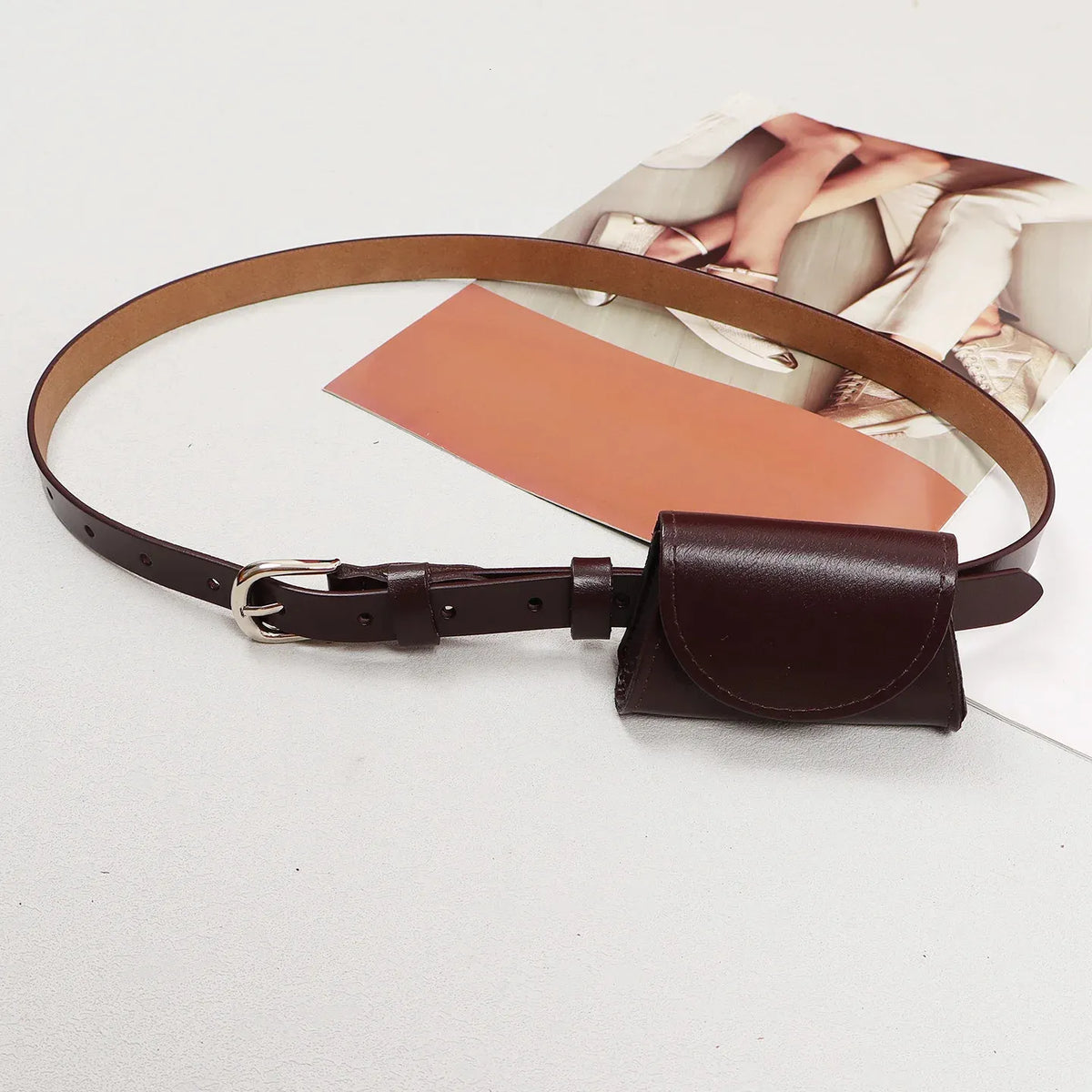 Ceinture cuir véritable avec mini-pochette – Accessoire Mode Unique