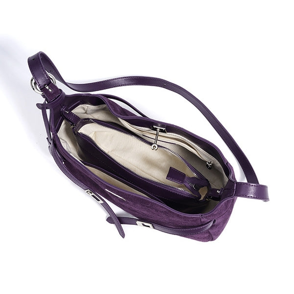 Sac à main en cuir véritable demi-Lune-Fermeture tourniquet MYNELIA