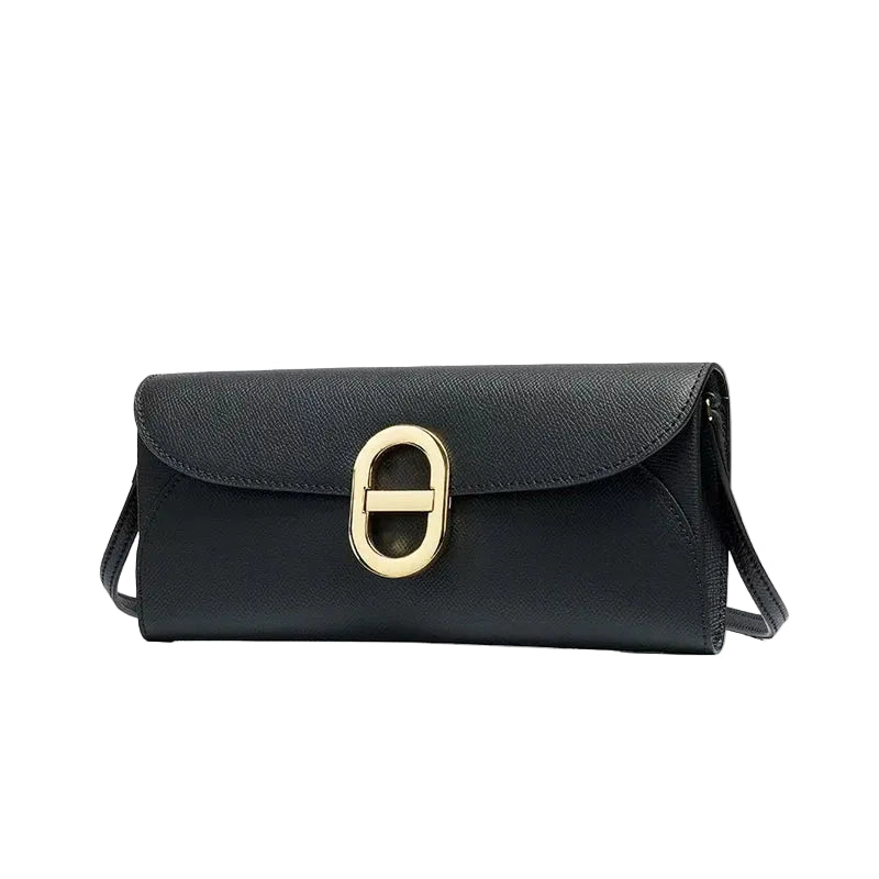 Petit sac bandoulière à rabat et fermoir ovale doré