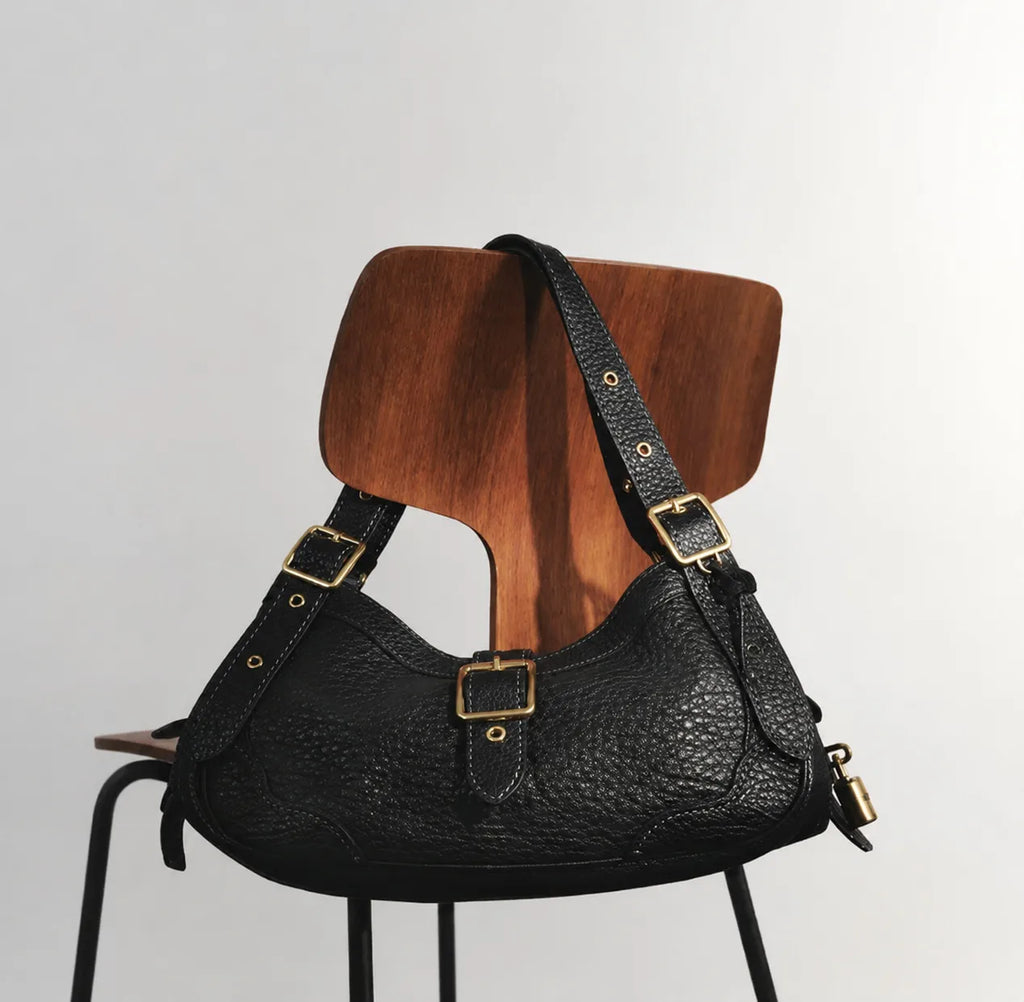Sac épaule vintage esprit biker en cuir PU