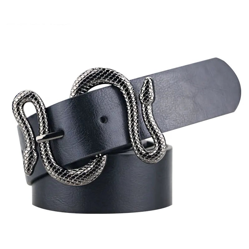 Ceinture en cuir PU motif serpent – Boucle métal