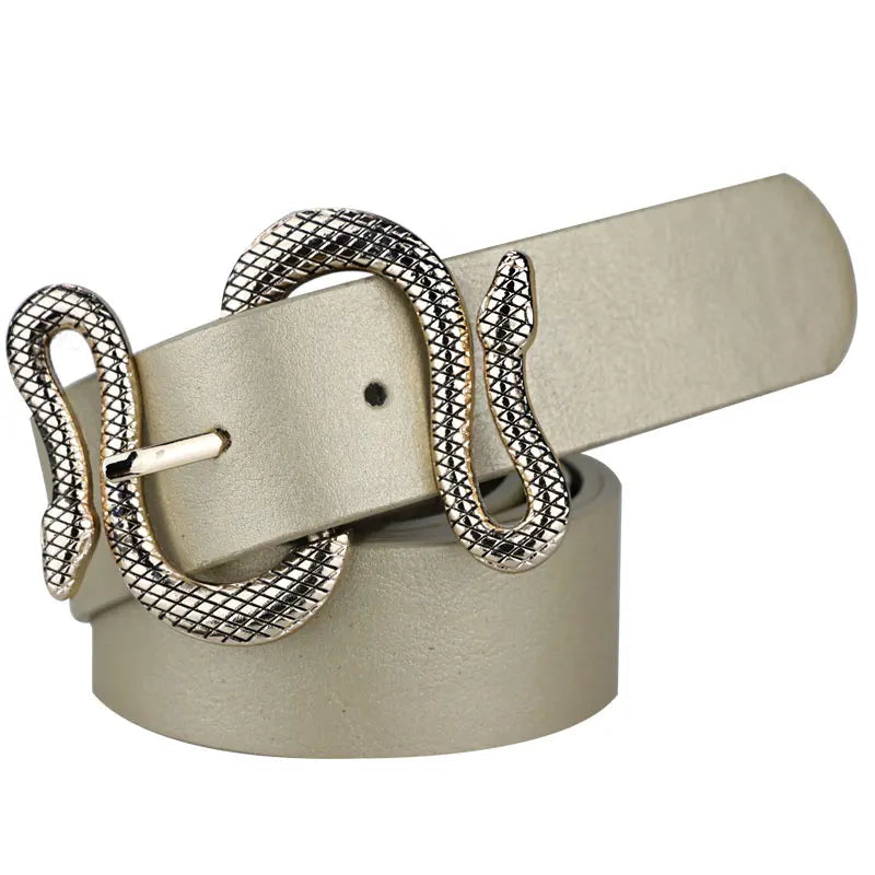Ceinture en cuir PU motif serpent – Boucle métal