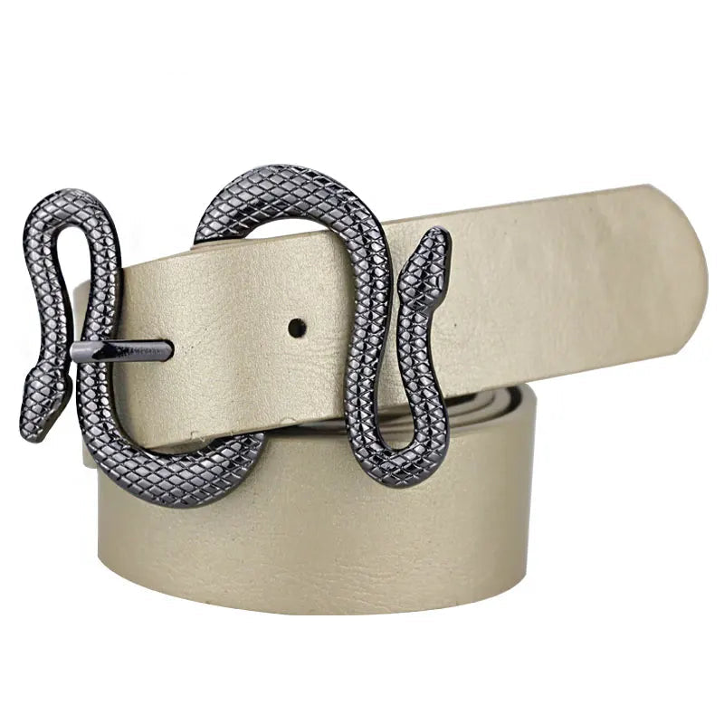 Ceinture en cuir PU motif serpent – Boucle métal