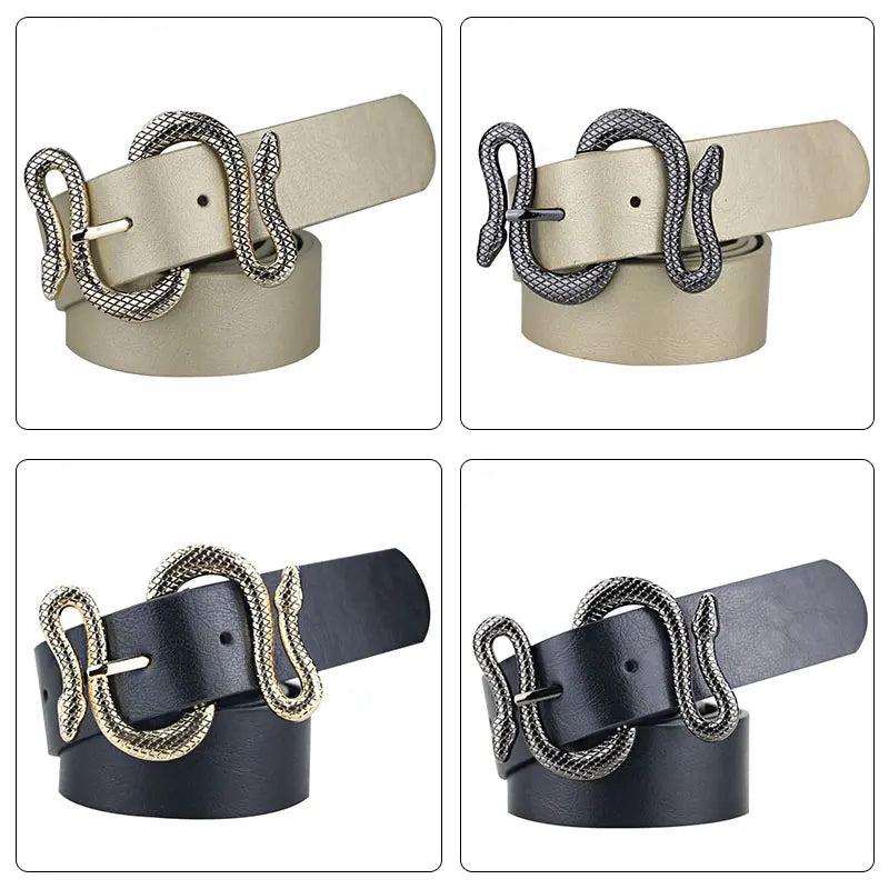 Ceinture en cuir PU motif serpent – Boucle métal