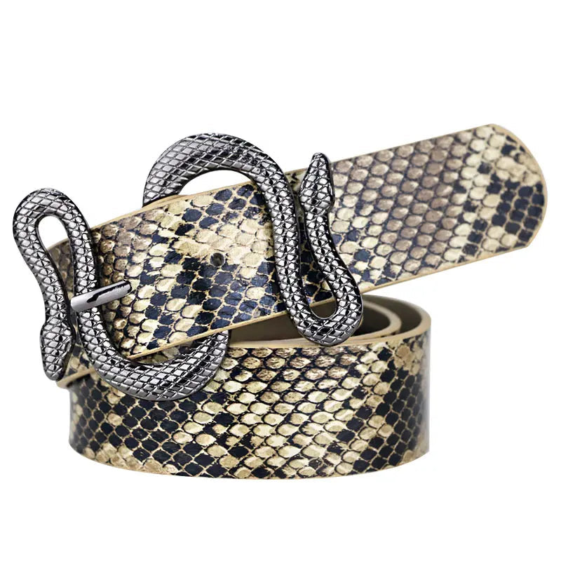 Ceinture en cuir PU motif serpent – Boucle métal