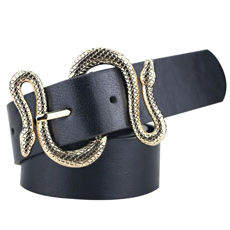 Ceinture en cuir PU motif serpent – Boucle métal