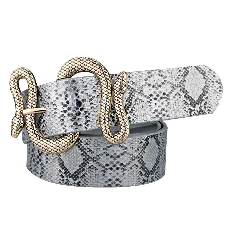 Ceinture en cuir PU motif serpent – Boucle métal