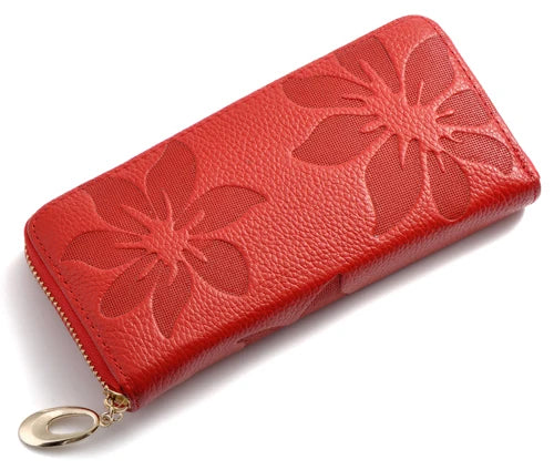 Portefeuille long Femme en cuir Véritable – Zippé, Floral & Multifonction MYNELIA