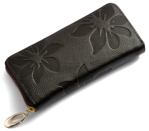 Portefeuille long Femme en cuir Véritable – Zippé, Floral & Multifonction MYNELIA