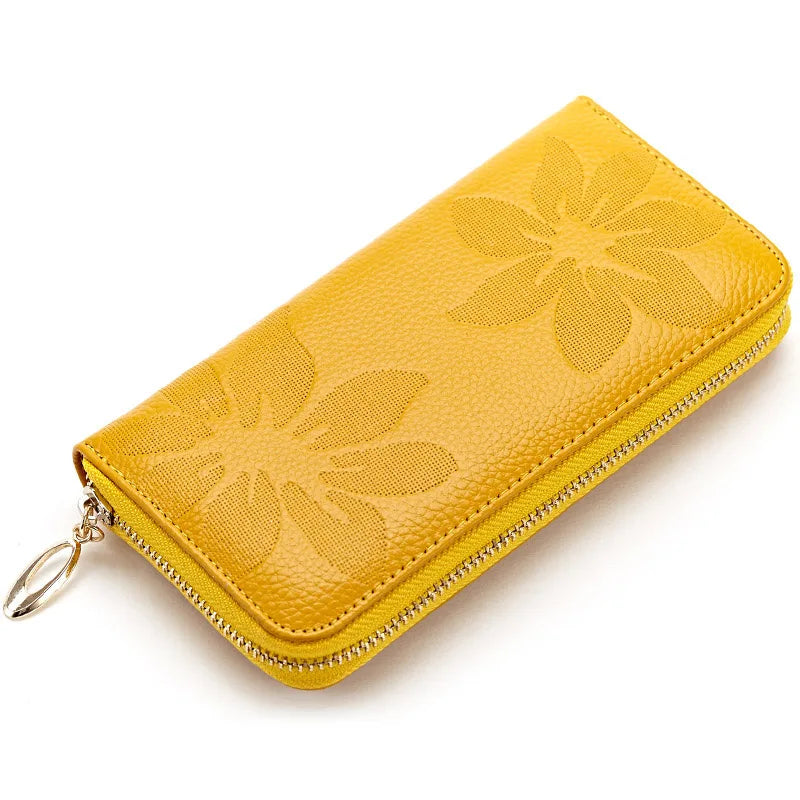Portefeuille long Femme en cuir Véritable – Zippé, Floral & Multifonction MYNELIA