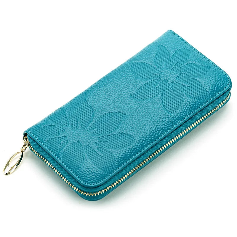 Portefeuille long Femme en cuir Véritable – Zippé, Floral & Multifonction MYNELIA