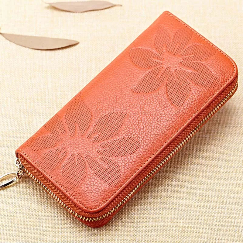 Portefeuille long Femme en cuir Véritable – Zippé, Floral & Multifonction MYNELIA