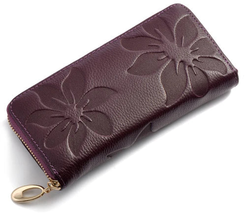 Portefeuille long Femme en cuir Véritable – Zippé, Floral & Multifonction MYNELIA