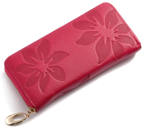 Portefeuille long Femme en cuir Véritable – Zippé, Floral & Multifonction MYNELIA
