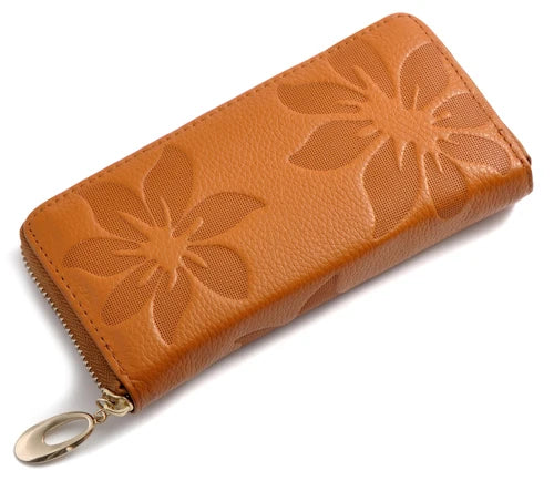 Portefeuille long Femme en cuir Véritable – Zippé, Floral & Multifonction MYNELIA