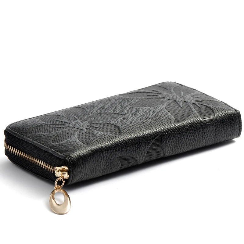 Portefeuille long Femme en cuir Véritable – Zippé, Floral & Multifonction MYNELIA