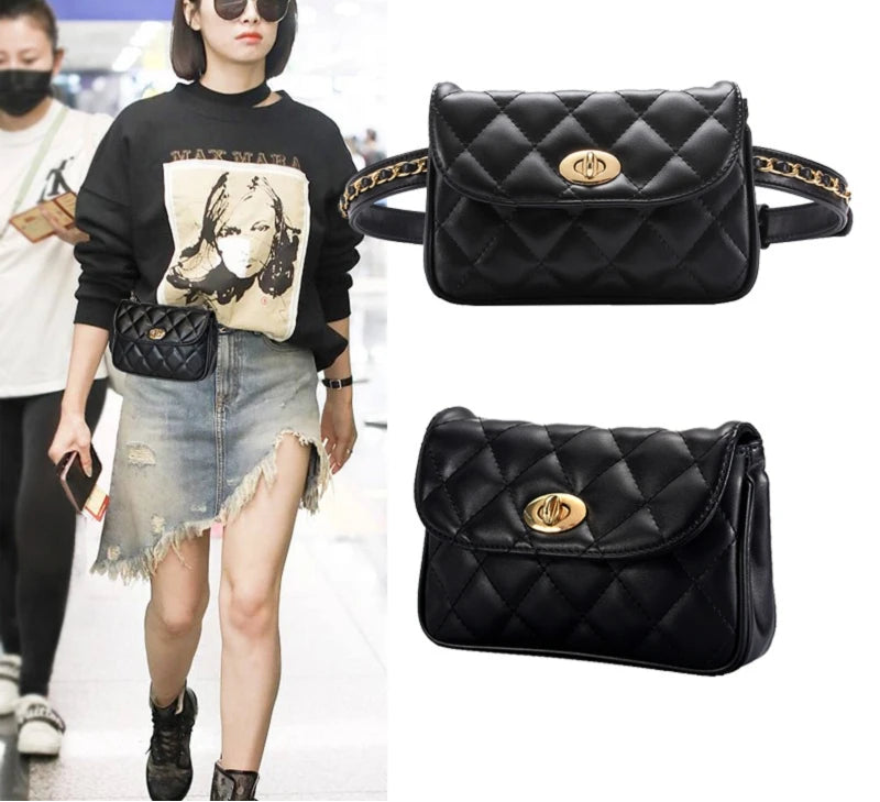 Sac ceinture cuir PU  chaîne – Punk tendance