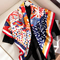 Foulard carré femme en polyester satiné effet soie – Motif géométrique 90 × 90 cm