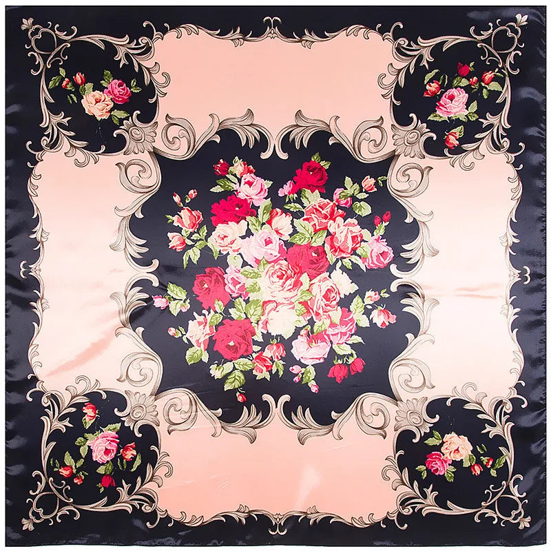 Foulard carré femme à imprimé floral – 90 × 90 cm