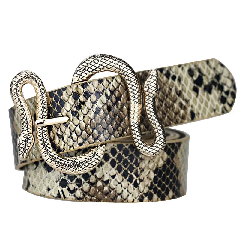 Ceinture en cuir PU motif serpent – Boucle métal