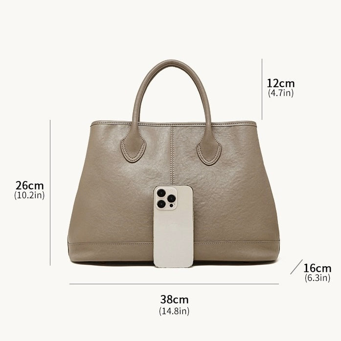 Sac à main tote en cuir véritable avec rivets -Grande Capacité, Style Vintage MYNELIA