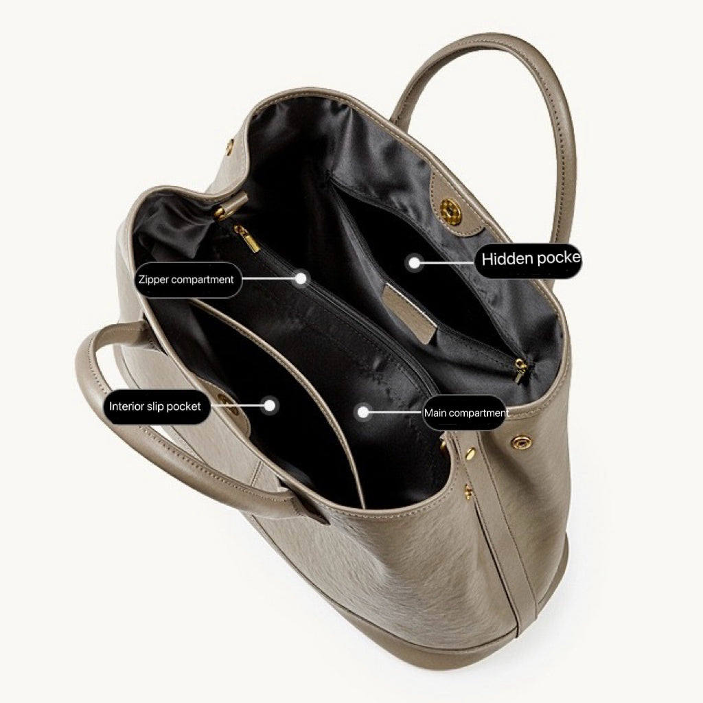 Sac à main tote en cuir véritable avec rivets -Grande Capacité, Style Vintage MYNELIA