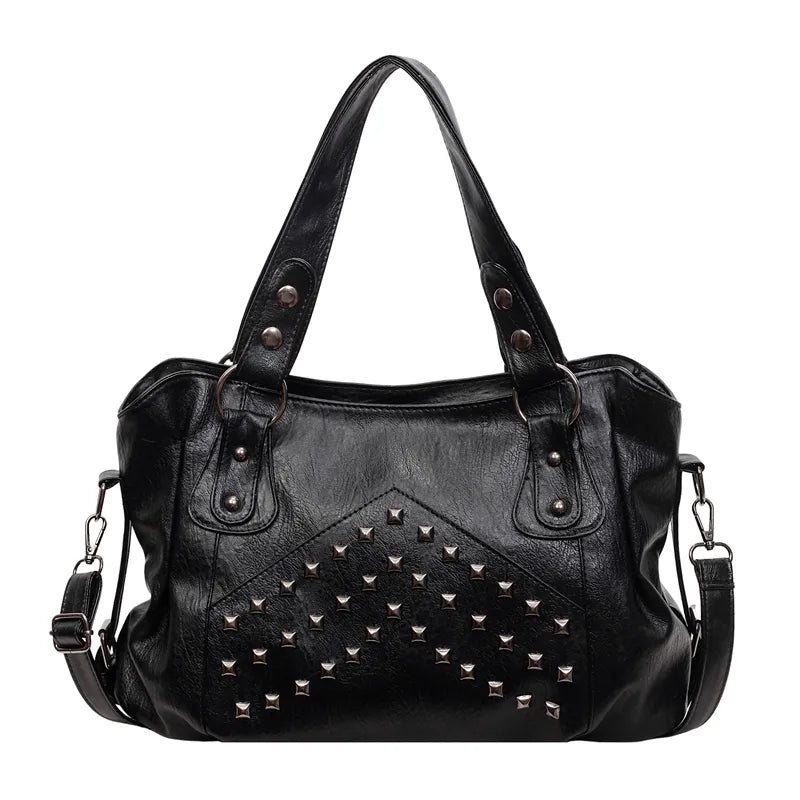 Niet Punk Handtaschen mit großem Fassungsvermögen Hochwertige Robuste Weiche Leder Casual Tragetasche Schulter Umhängetaschen Täglich Pendeln Reisen