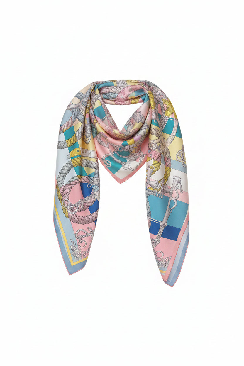 Foulard Carré en Soie Twill – Imprimé Recto-Verso 90×90 cm MYNELIA