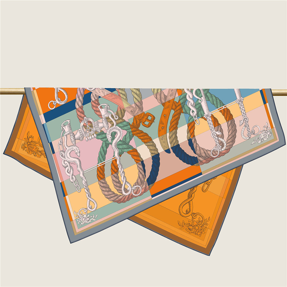 Foulard Carré en Soie Twill – Imprimé Recto-Verso 90×90 cm MYNELIA