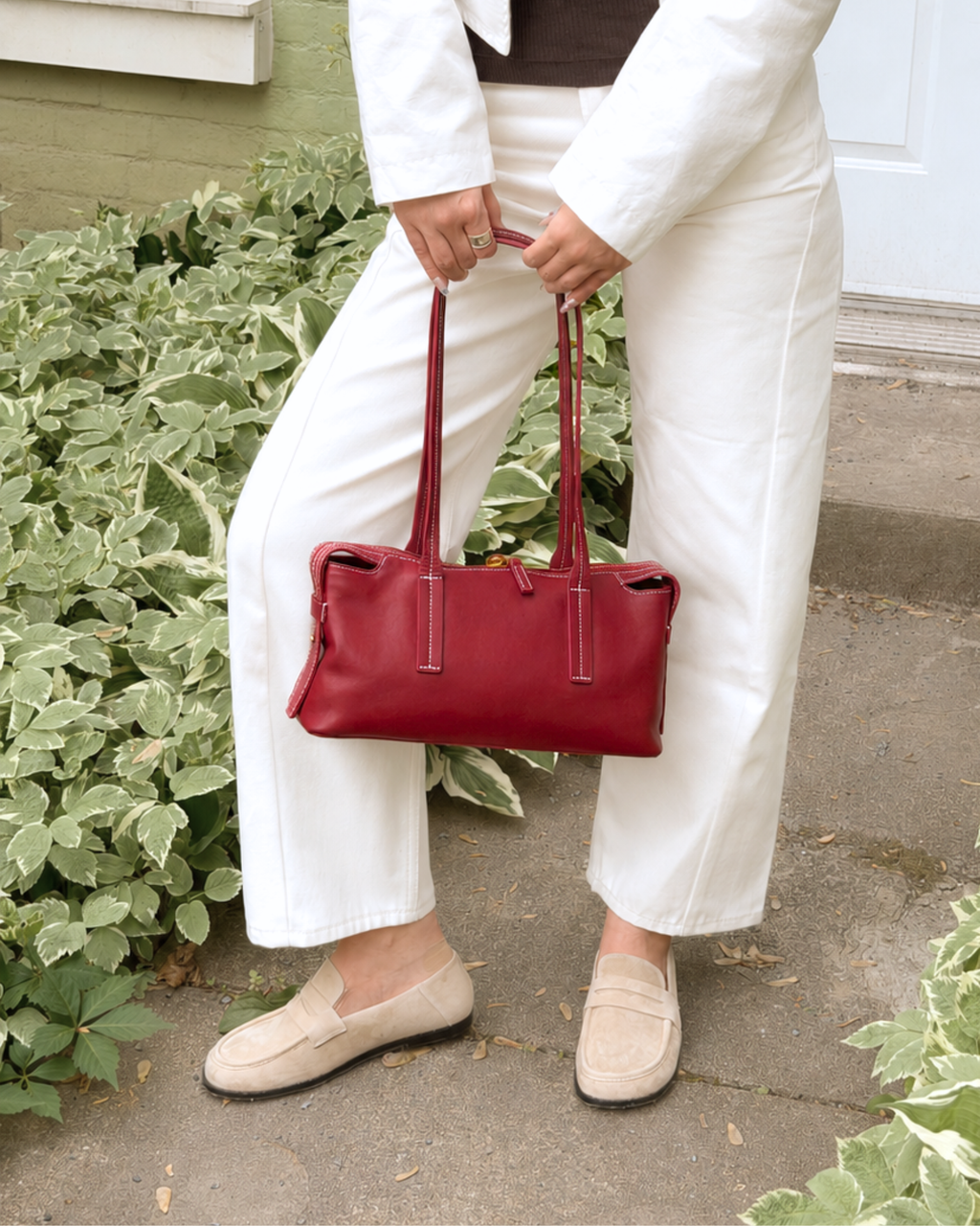 Sac Bowling cuir véritable Double anse – Élégance & Initiales Personnalisées