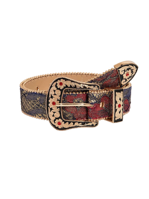 Ceinture femme en simili cuir PU à motif floral – Boucle ornée