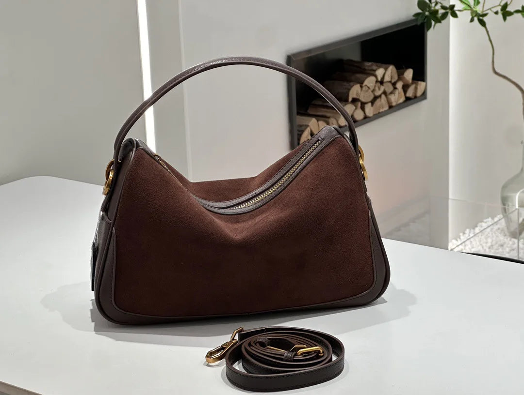 Sac en daim et cuir véritable-Tote Bag luxe bandoulière MYNELIA