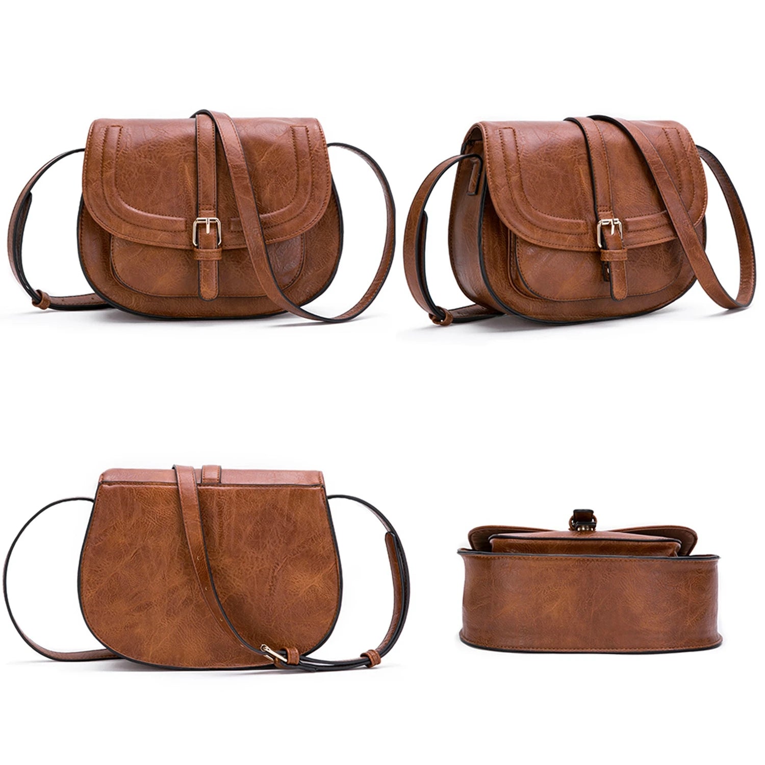 Sac à main Crossbody Cuir PU – Style Boho Selle,Décoration Frondée MYNELIA