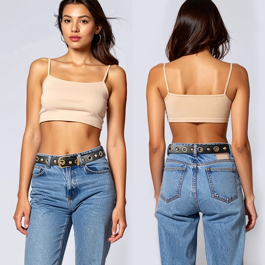 Ceinture femme en cuir PU – Rivets Dorés,Boucle Alliage, Style Fashion