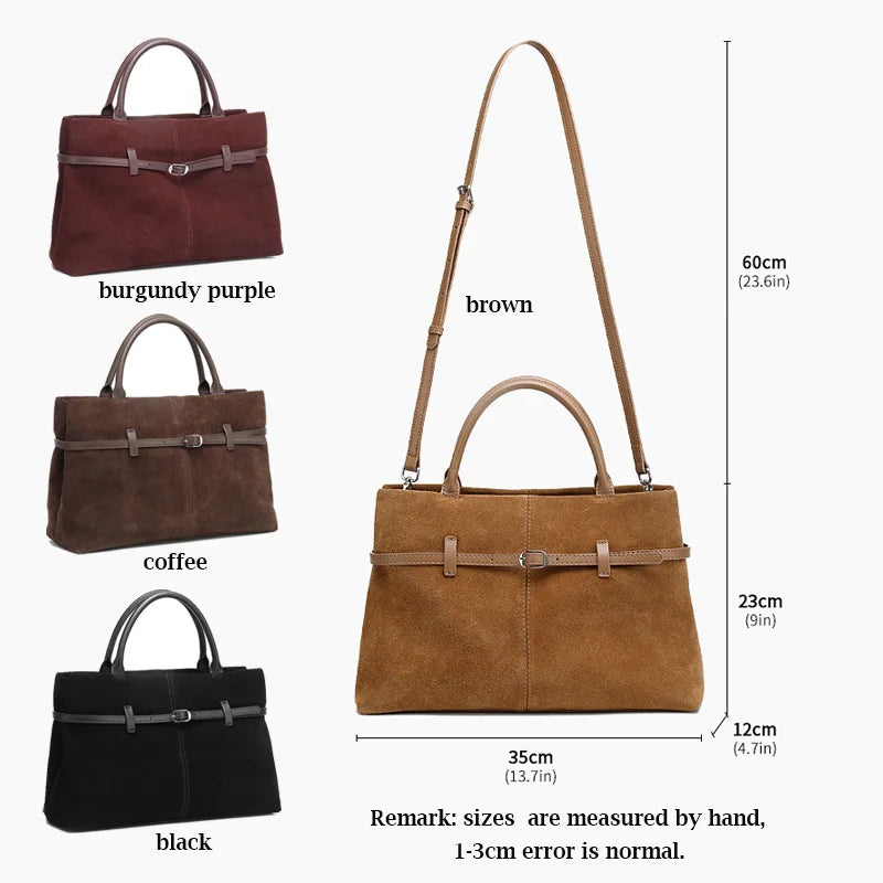 Oversized Suede Leather Briefcase Spacious Handheld Shoulder Crossbody Bag Women Slouchy Commuting Premium Light Luxury Handbag MYNELIA