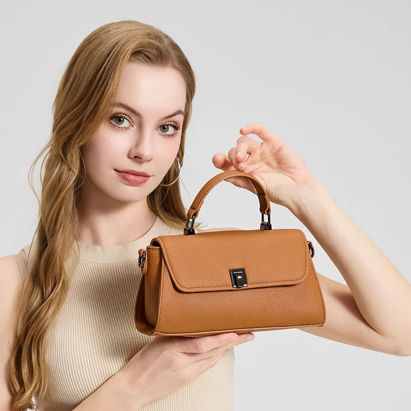 Sac à main en cuir grain Litchi Femme – Boucle Métal
