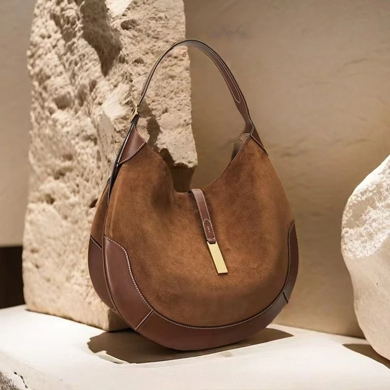 Sac à bandoulière en daim Véritable – Style équestre MYNELIA